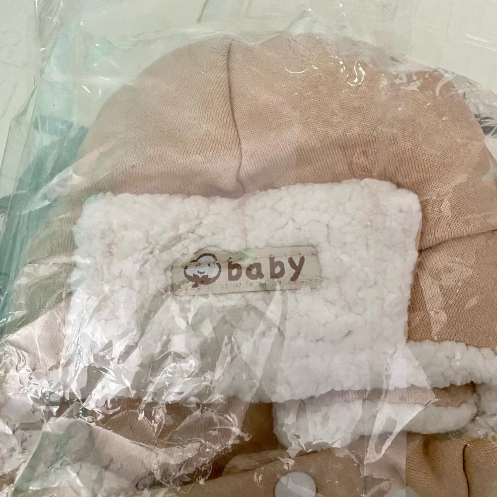 Paladoo Baby Mittens and Hat Sherpa Lined Fleece for Winter 0-6 mo NWT Organic